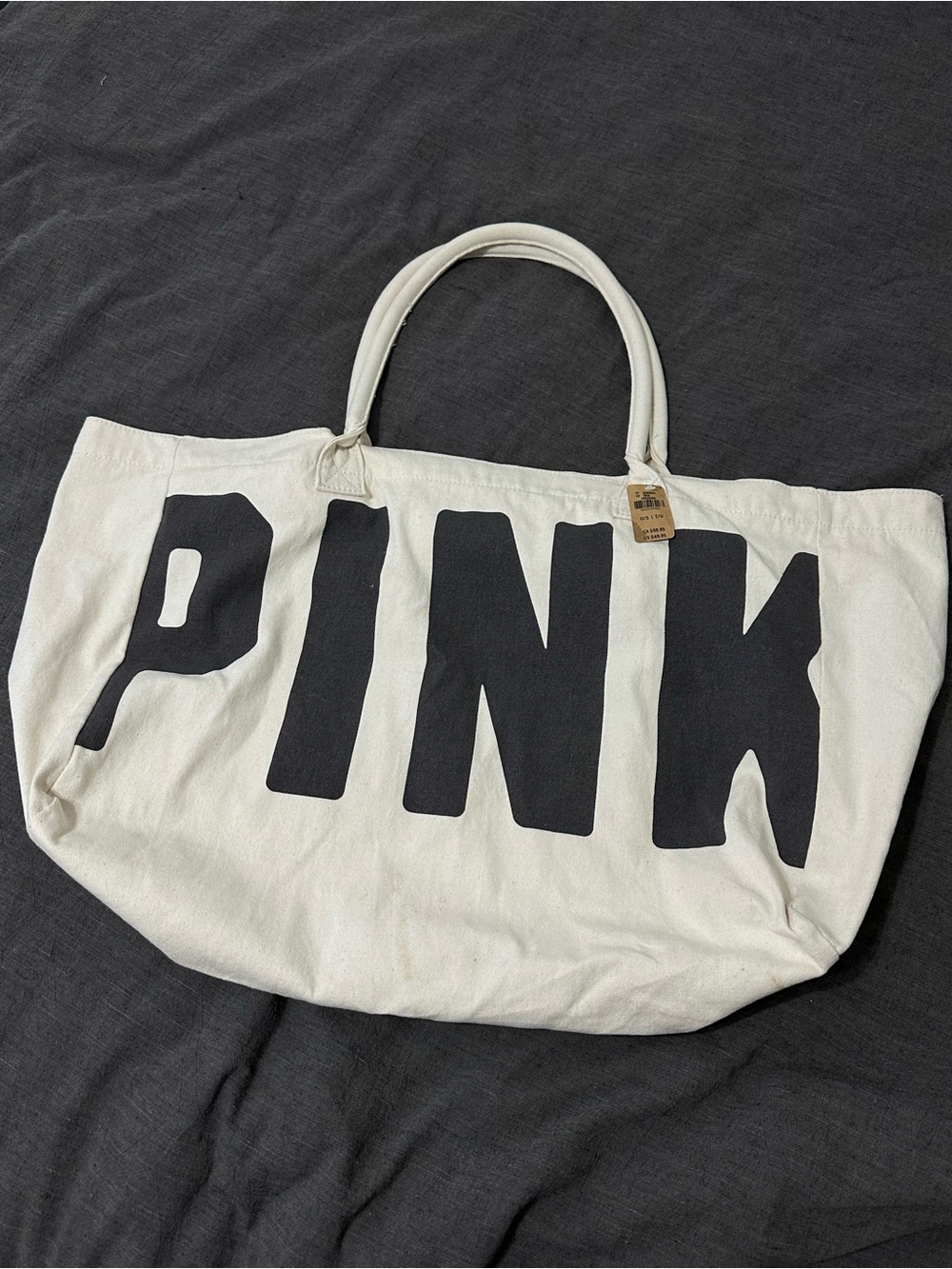 PINK Victoria's Secret White Canvas Tote with Black Logo